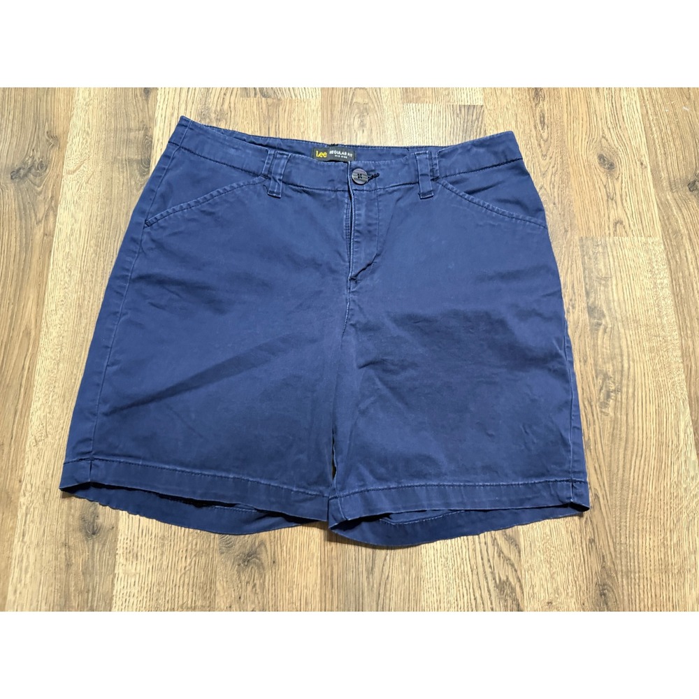 Lee Shorts Women Size 12 Navy Blue Chino Casual Stretch Regular Fit Mid Rise